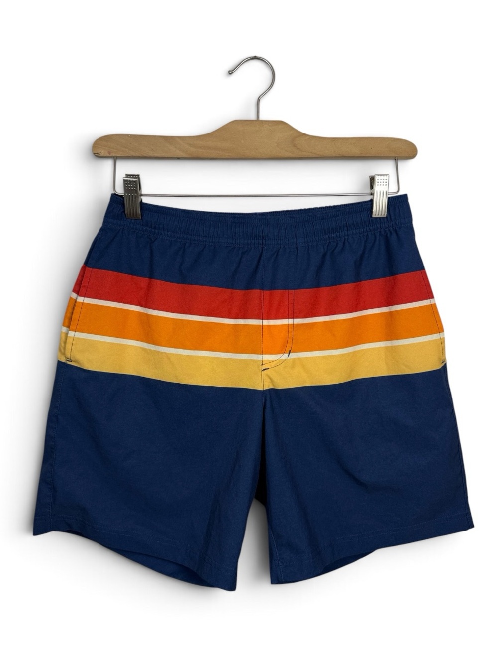 Chubbies Men’s Navy Stripe 7” Swim Shorts with Bike short liner M-417 Sz S